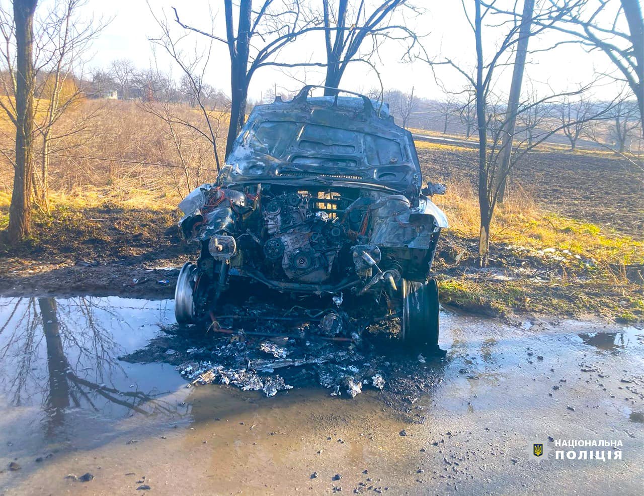 На Тлумаччині пʼяний водій врізався у дерево, автівка загорілася: є травмовані (ФОТО)